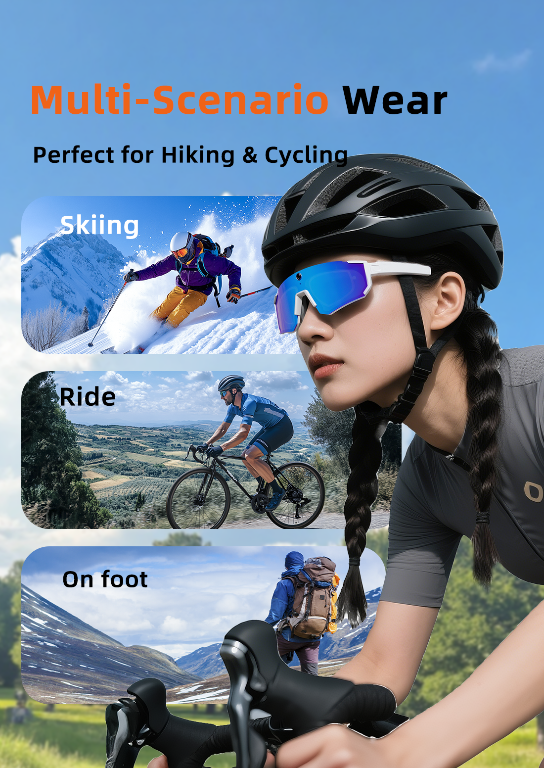 V06 Smart Glasses-1200P Video AI Object Recognition IP54 Waterproof Magnetic Charging Voice Control Semi-Open Stereo