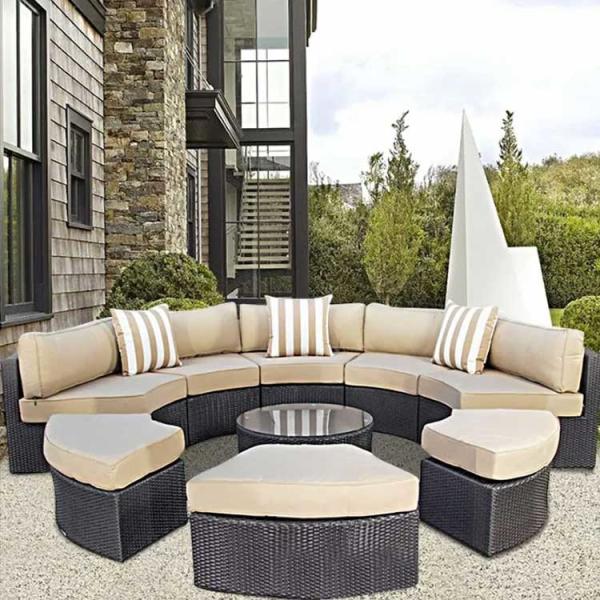 Round Lounge Outdoor Beach Furniture Sofa PE Rattan Washable