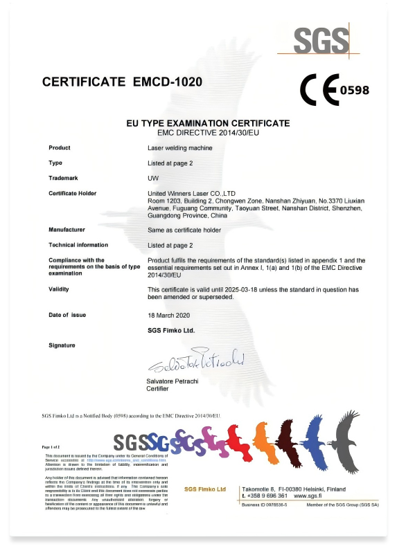 United Winners Laser Co., Ltd Certifications