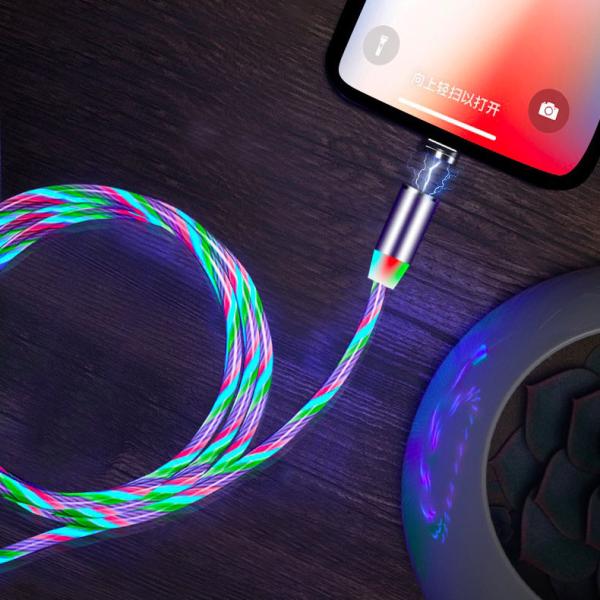 2.4A Micro USB Phone Charger Cable 8 pin Type C 3 In 1 Magnetic Cable LED Light