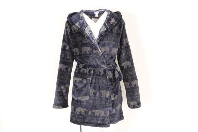 Printed Womens Full Length Hooded Bathrobe Ladies Thick Fluffy Dressing Gown