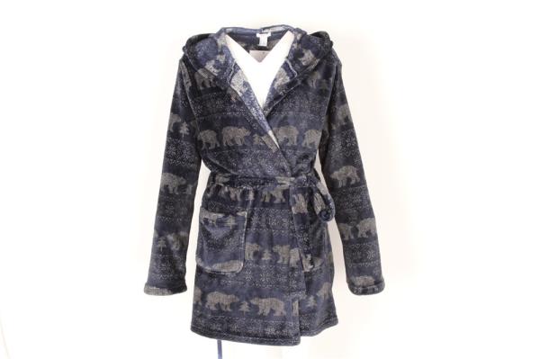 Printed Womens Full Length Hooded Bathrobe Ladies Thick Fluffy Dressing Gown