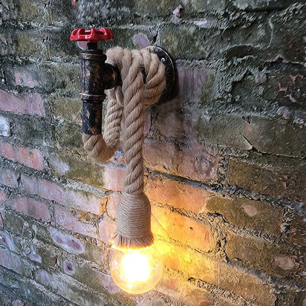 Retro Industrial Wind Hemp Rope Wall Lamp Personality Iron Rust water pipe wall