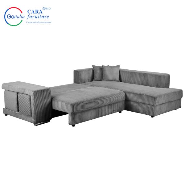 Multifunctional Wood Frame Fabric Cover L Shape Mobile Sofa Footstool Grey Blue Sofa Bed