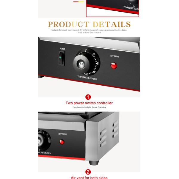 Commercial Electric Panini Maker Grill with Non-Stick Cooking Surface and Sandwich Plates