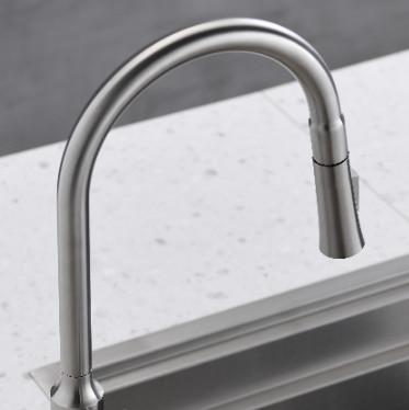 CUPC Single Handle Gooseneck Kitchen Faucet Extendable Kitchen Tap With Flexible Hose