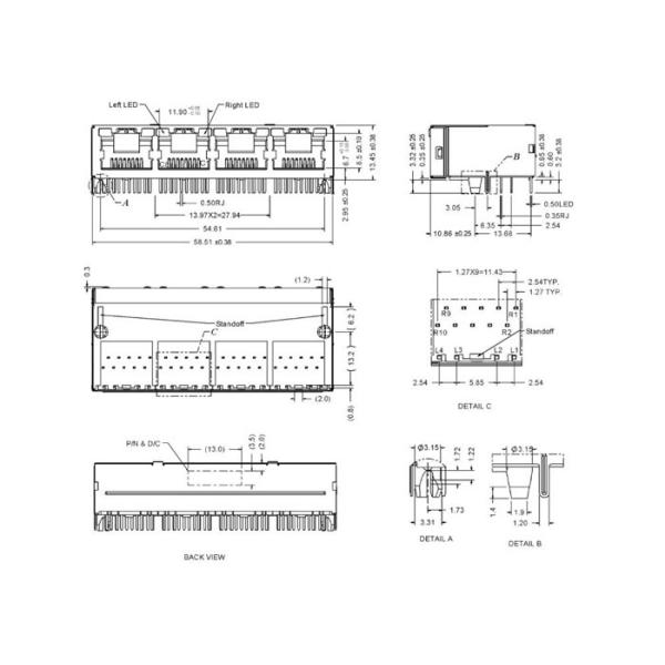 RTC-1QDBAM1A 4 Ports Magnetic Integrated Multi - port Rj45 Socket LED