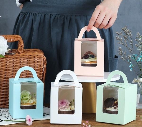 Single Serve Dessert Box Clear Window Cupcake Muffin Container French Mousse Packaging 1 Pc Takeout Cake Box