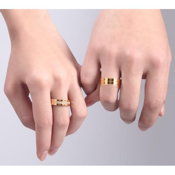Anneaux de mariage en acier inoxydable de 6 mm avec incrustation de pierre CZ plaqué en or