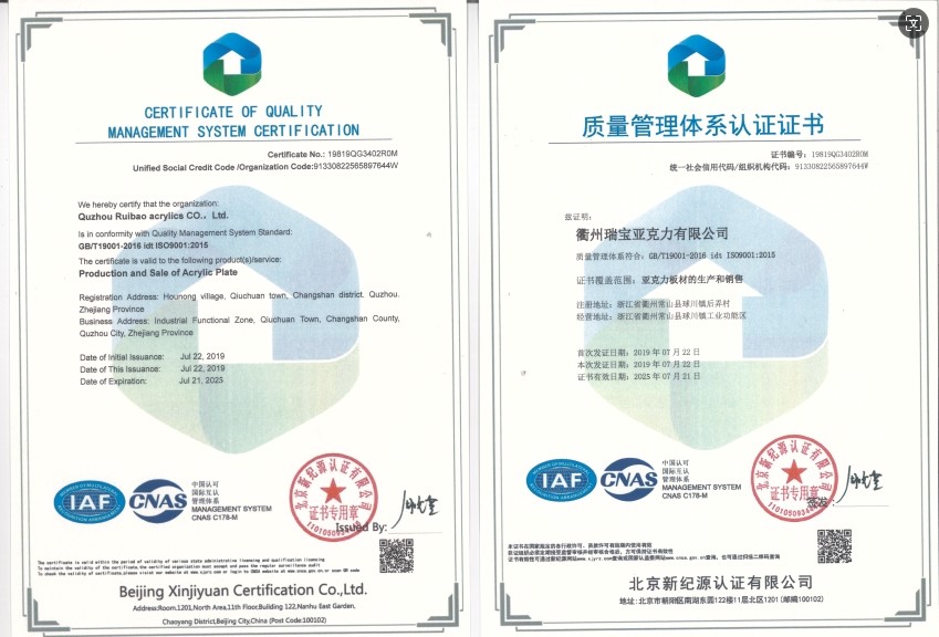 Quzhou Perfect Plastic Material Co., Ltd Сертификации
