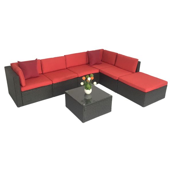Factory Wholesale Rattan Wicker Outdoor Furniture 7 Pieces Corner Conversation Sofa Set