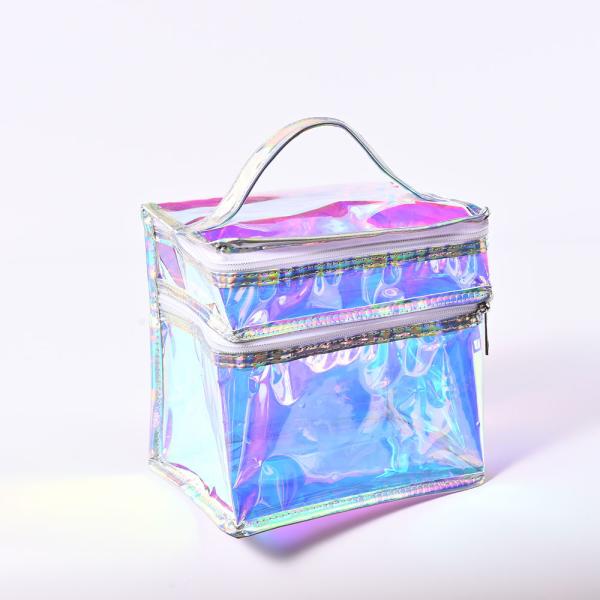 Private Label Professional Large Capacity Quilted Zipper Travel Wholesale Custom Printed LOGO Reusable Fashion Shopping Rainbow-Colored Gift Holographic Glossy Layer PVC Tote Bag