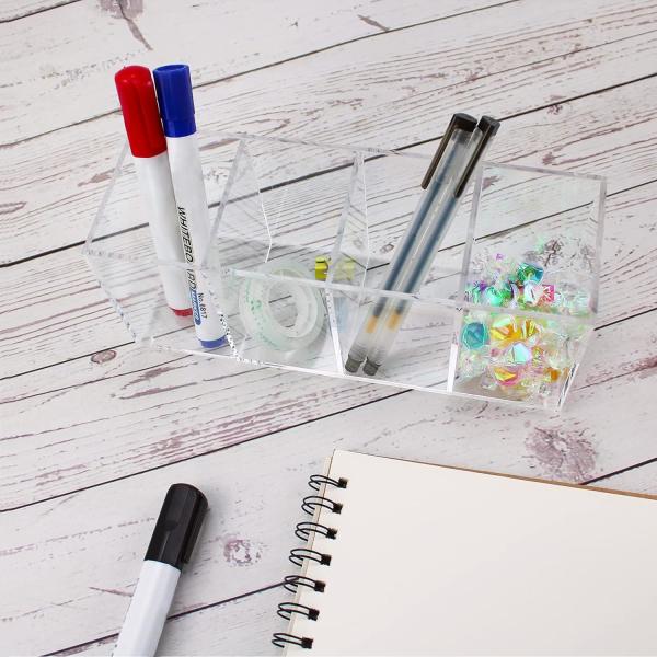 Acrylic Pen Holder 4 Compartments Clear Pencil Holder Organizer Makeup Brush Holder