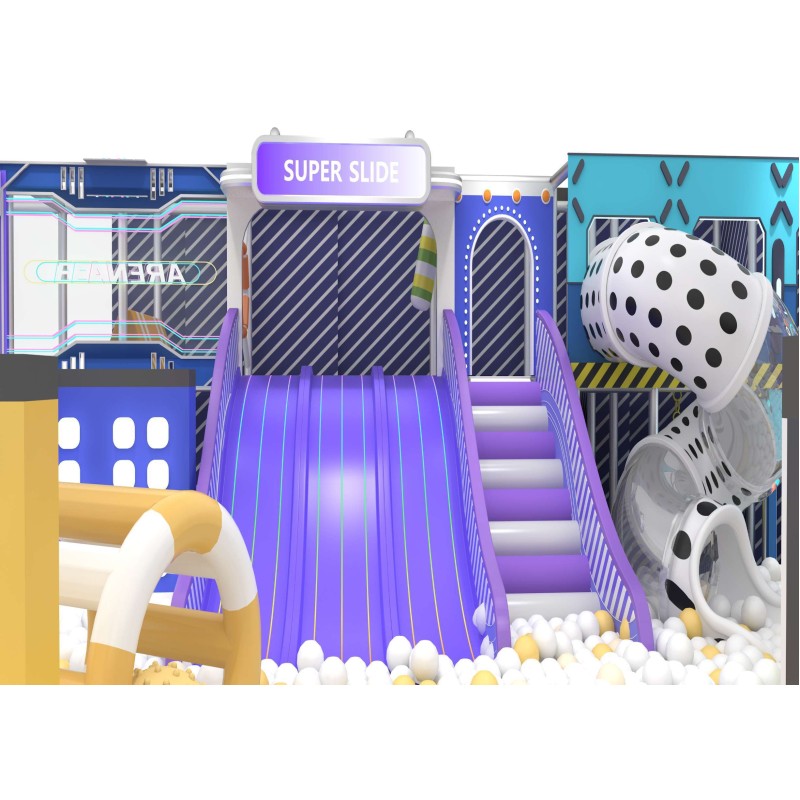Custom Macaron Multi Functional Family Entertainment Center Soft Play System Slide Ball Pit Climbing Wall