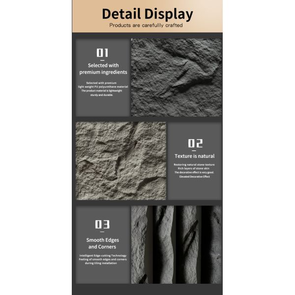 Multifunctional Interior Lightweight Pu Artificial Rock Veneer Cladding Exterior 3D Decoration Stone Wall Panel High Quality