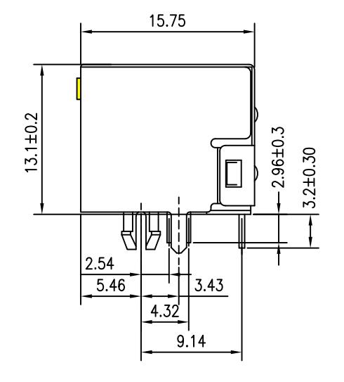 Tab Up Rj45 Pcb Mount Jack LPJE101BHNL LED No Diodes EMI Finger