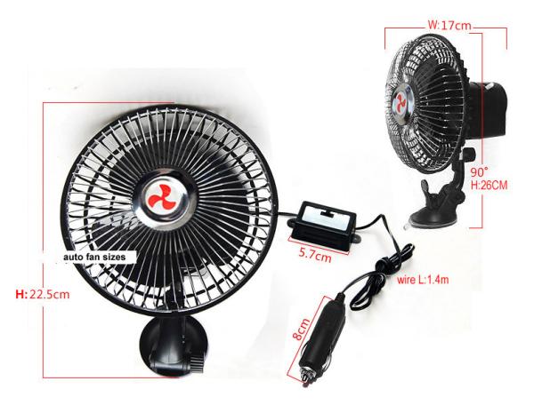 Strong Sucker Clip Car Fan 6 Inch Automatic Shaking Head With Speed Control Switch