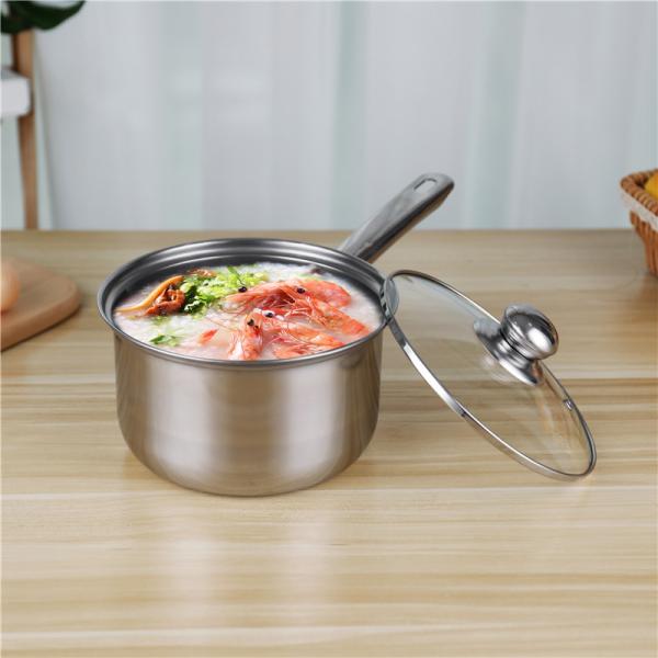 18cm Long handle stainless steel 410 milk pot cooking cookware with glass lid