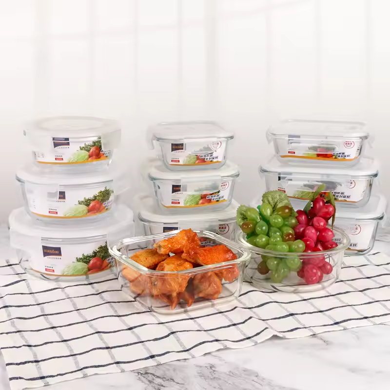Hot Selling Kitchen Use Food Storage Container Box Transparent Glass Organizers Portable Bento Box with Lids