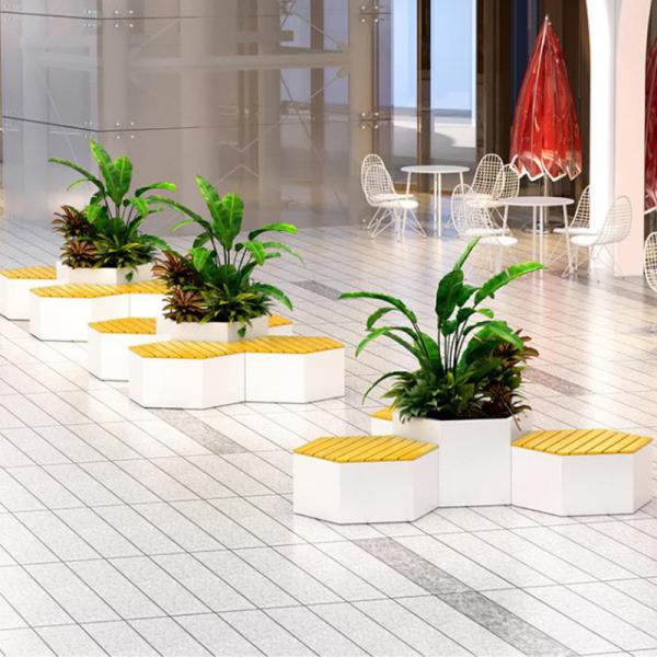 OEM de acero inoxidable Banco hexagonal asiento de metal con maceta de flores