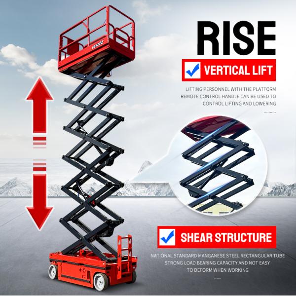 Моторная мощность 48 В/4,5 КВт 320 кг номинальная нагрузка Гидравлическое колесо Мобильная ножничная подъемная платформа