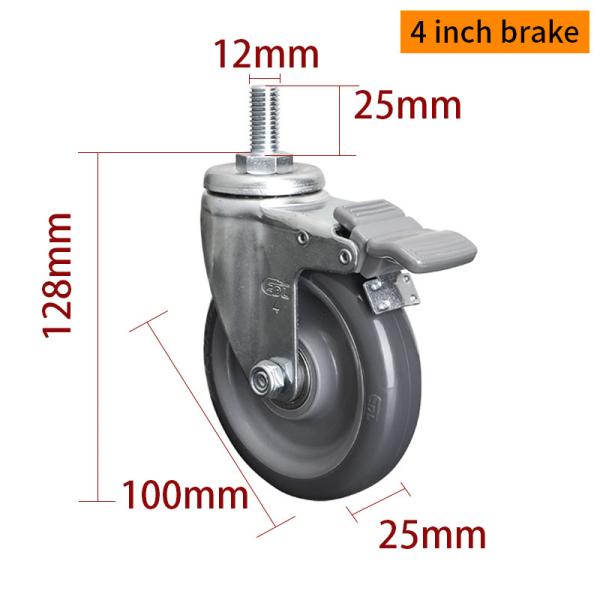 Industrial Caster Wheels 100mm 4 Inch Swivel Casters With Brake