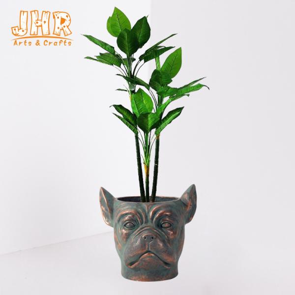 Decorative Fiberclay Bronze Plant Pots Lion Statue Tabletop Planter
