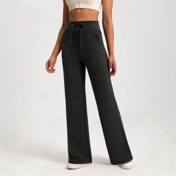 Women High Waisted Flared Lounge Pants Soft Knit with Drawstring Waist Side Pockets