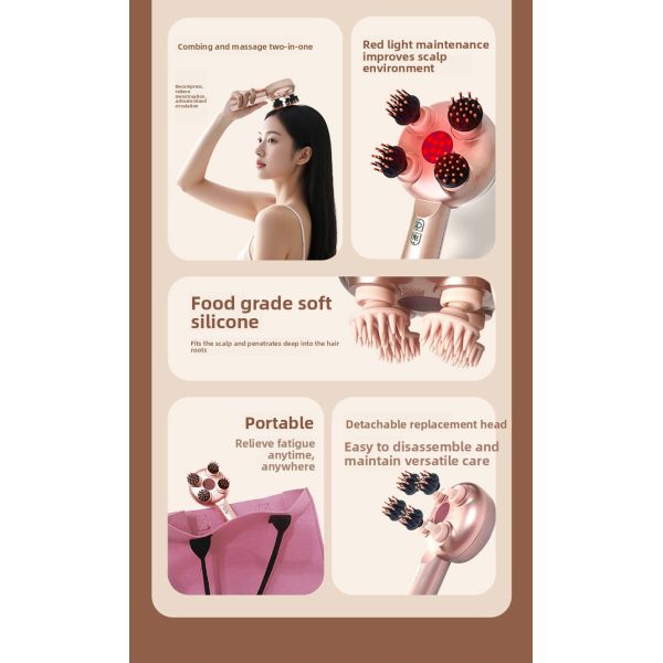 Deep Massage Handheld Electric Scalp Head Massager with 3 Speeds Vibrating 800mAh Battery and TYPE-C Charging