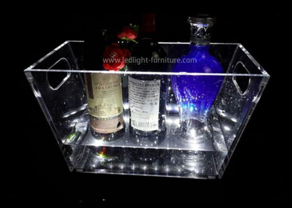 Cubeta de gelo transparente acrílica personalizada do diodo emissor de luz com luz colorida e dois punhos