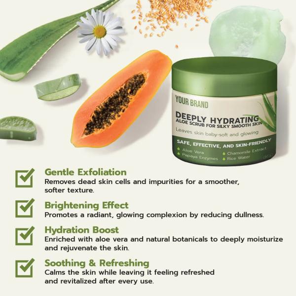 OEM Natural Herbal Body Scrub With Turmeric Rice Bran Oil Aloe Vera For Glowing Skin Exfoliating Smooth Texture