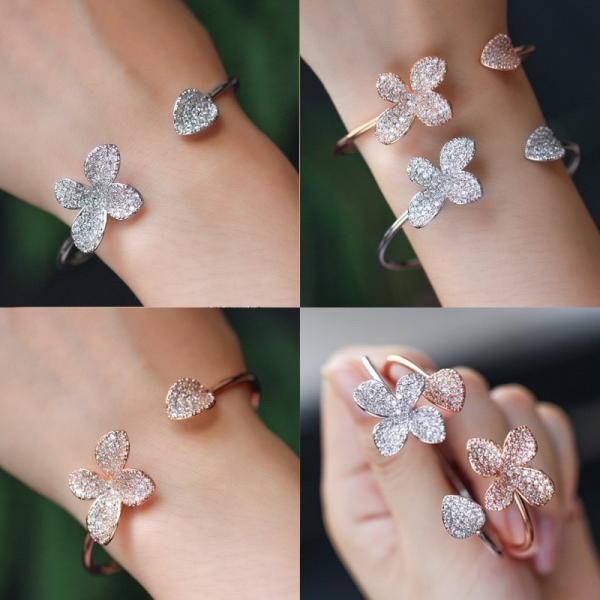 Fashion Flower Bracelet Shining CZ Crystal  Bracelet CZ Bracelets Woman Bangle for Women Wedding Party Jewelry