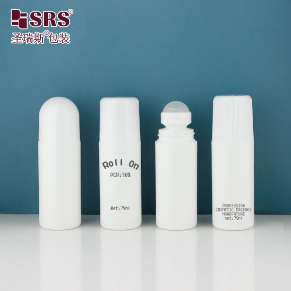 RPPC 75ML PP PCR Recycled Eco Friendly Deodorant Gel Roller Bottle With Glossy Flat Cap