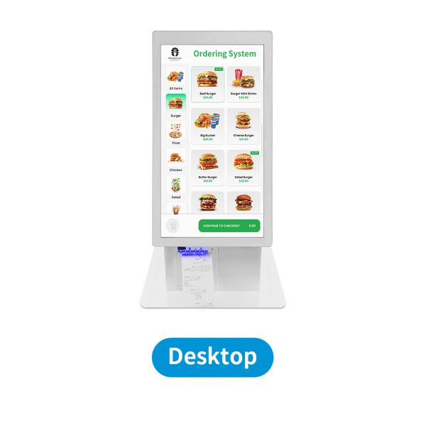MJK 21.5 Inch Indoor OEM Desktop Payment Kiosk Restaurant Machine White Tabletop Self Service POS Order Terminal Printer