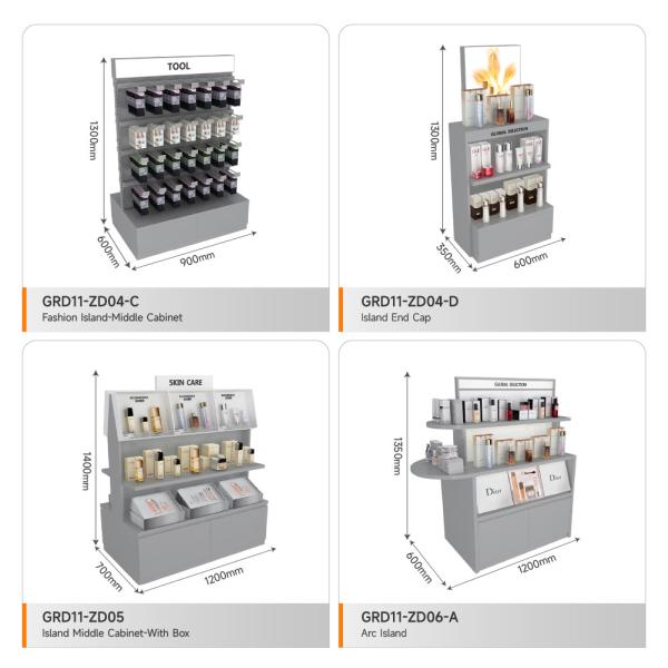 Retail Store Rack Grey Wooden Island Cabinet For Cost-Effective Shop Rack And Trendy Store Decoration