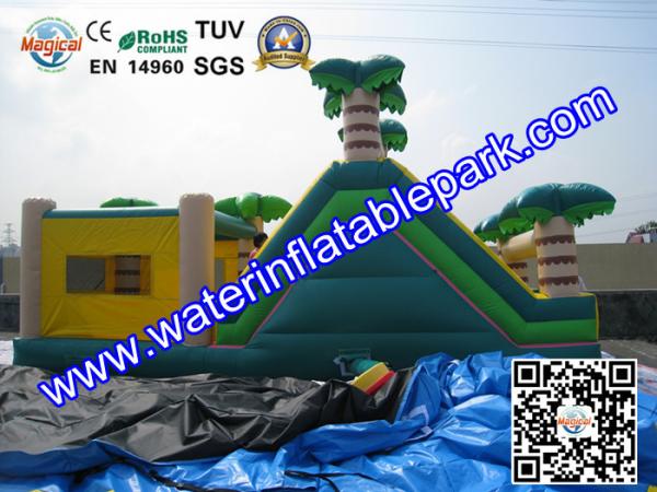 Inflatable Bouncer Slide , Commercial Grade Bounce Houses Coconut Trees Tropical Themed
