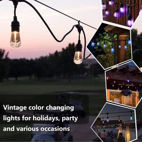 48FT 15 Bulbs Commercial Grade LED String Lights S14 RGBW LED Retro Edison Christmas Holiday Festoon Lighting Remote Controlled
