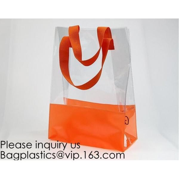 Vinyl Transparent PVC Gusset Bag Plastic Tote Shopping Bag For Packaging TPU Laser Makeup Handbag PVC Cosmetic Shopping