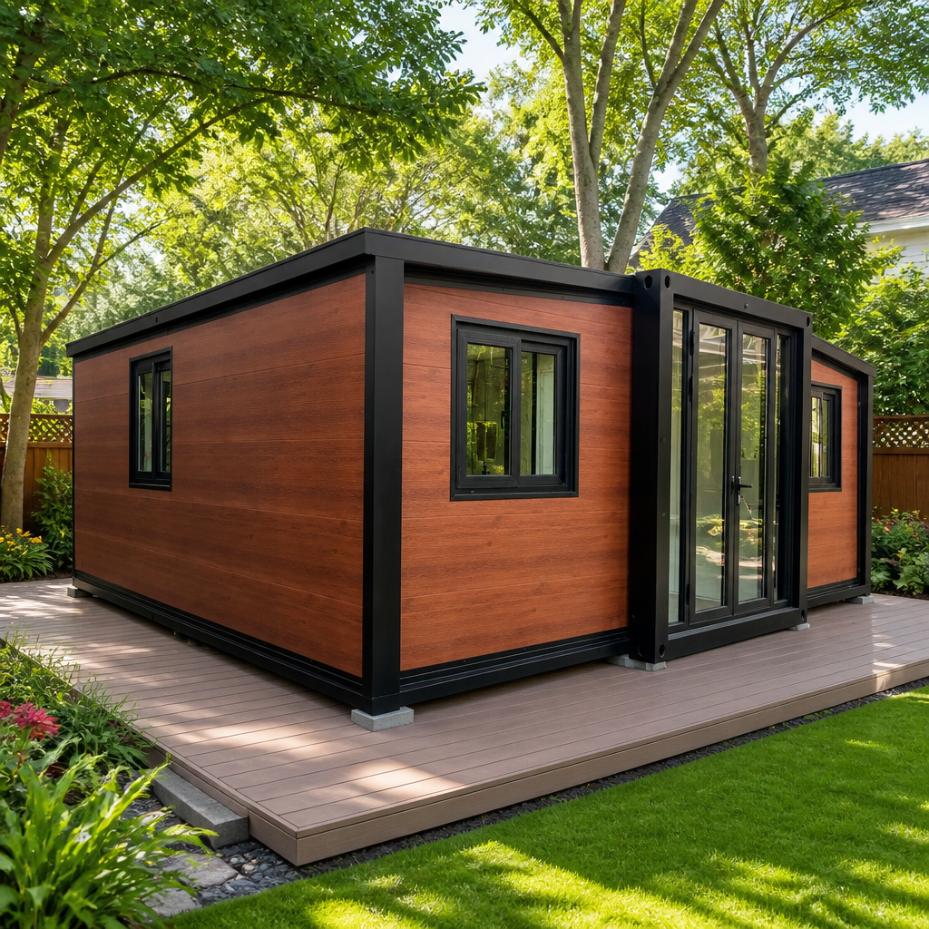 20ft Expandable Container House for UK Garden Annexes - Deep Mahogany Finish