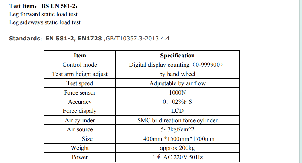 Chair Leg Static Load Test Machine
