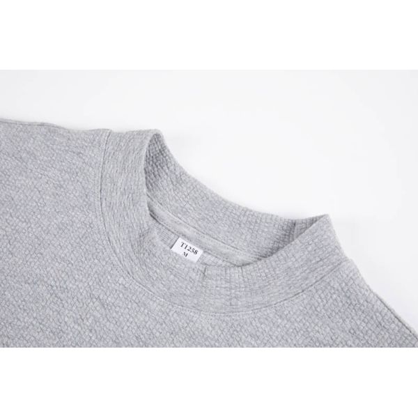 Textured Knit Crew Neck Tee in Light Grey Melange - Cotton-Rich Blend T Shirt for Everyday Comfort