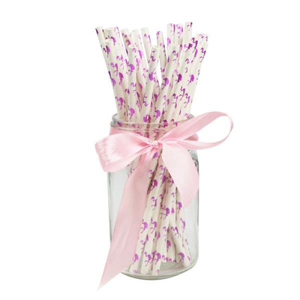 Соломы золота картины фламинго Биодеградабле бумажные, устранимые бумажные соломы ложки