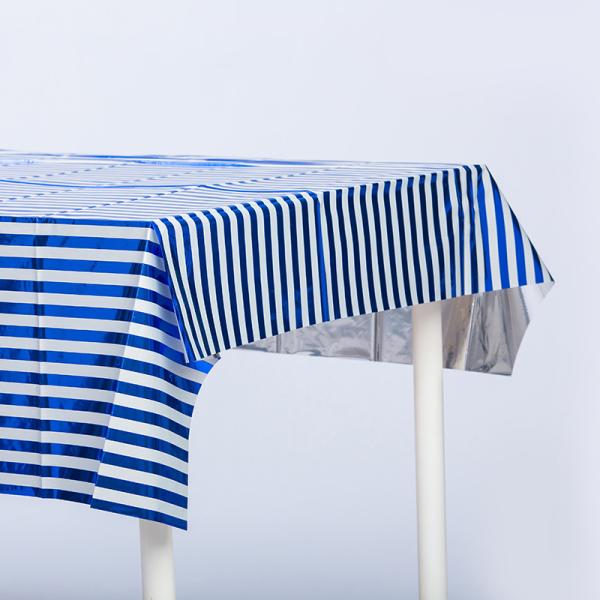 Stripped Blue Disposable Tablecloth 1.8m Rectangular Plastic Tablecloth