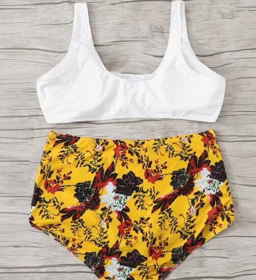 Big Size Wrap Halter Top With Floral print Bikini Set Swimwear Women size 3XL