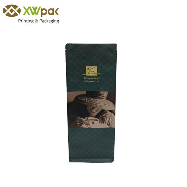 Kraft Paper Flat Bottom Bag Aluminum Foil Coffee Pouch With Valve Bottom Sealing 7mm