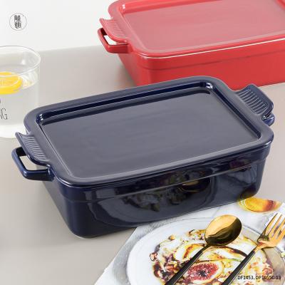 Muffin Dessert Ceramic Oven Dish , Rectangular Baking Pan With Platter Lid