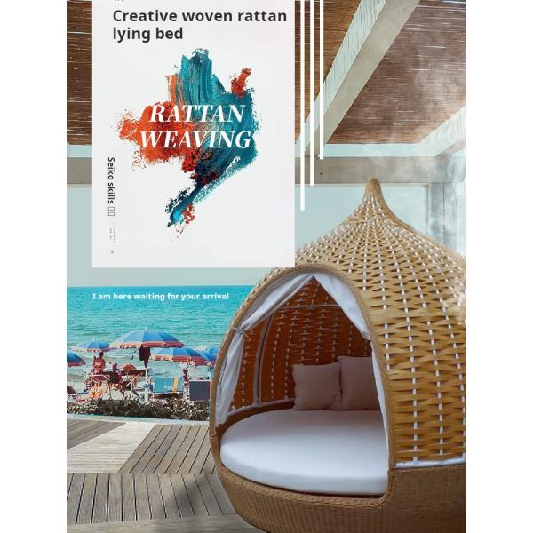 Eco Friendly Beach Garden PE Rattan Lying Bed 2-3 Person Lounge Leisure Chair