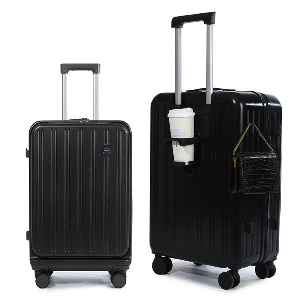 1988 hardside luggage set TSA lock spinner wheel suitcase , black ,pink ,white ,light blue USB -charging multi-functional front opening cup holder trolley case, 20/24inch Traveling Bag