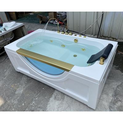 Uma massagem adulta do redemoinho do canto do banheiro da banheira do Jacuzzi da fibra de vidro da pessoa