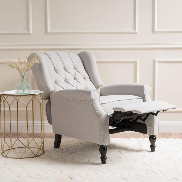 Tufted Fabric Arm Chair Recliner Beige Fabric Accent Chair For Living Room